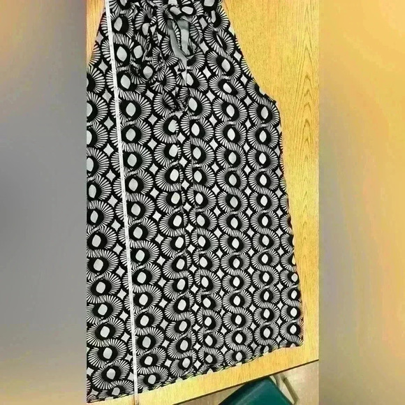 Kaari Blue Sleeveless Tie Neck Black and White Geometric Print Dress Size Medium - Picture 4 of 6